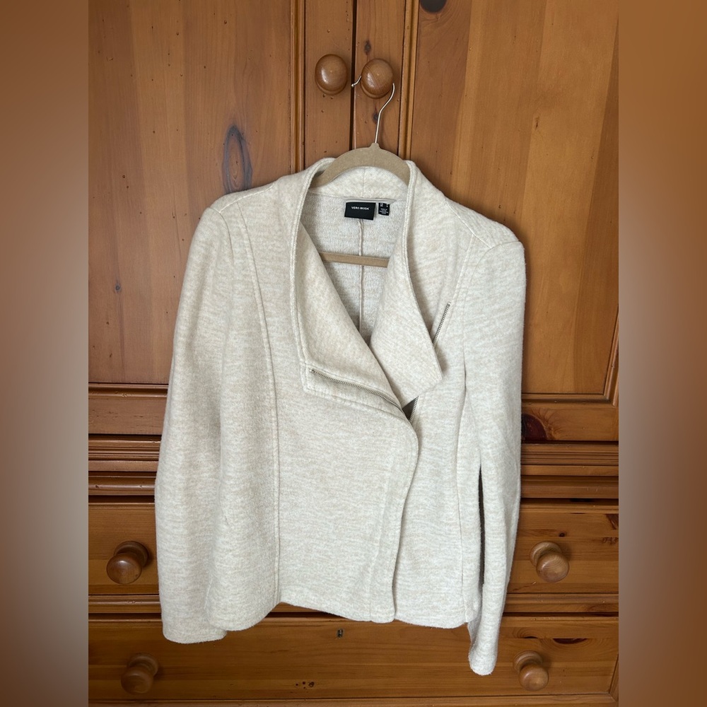 Vero Moda Women’s Beige Fleece Jacket Biker Moto Full Zip Size S NWOT